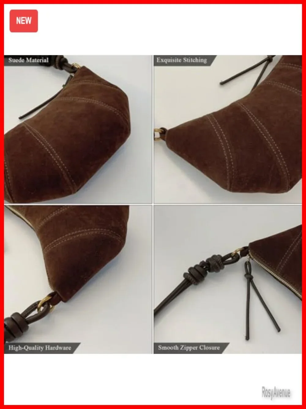 Faux Suede Crescent Crossbody Bag with Adjustable Strap - Mini Handbag